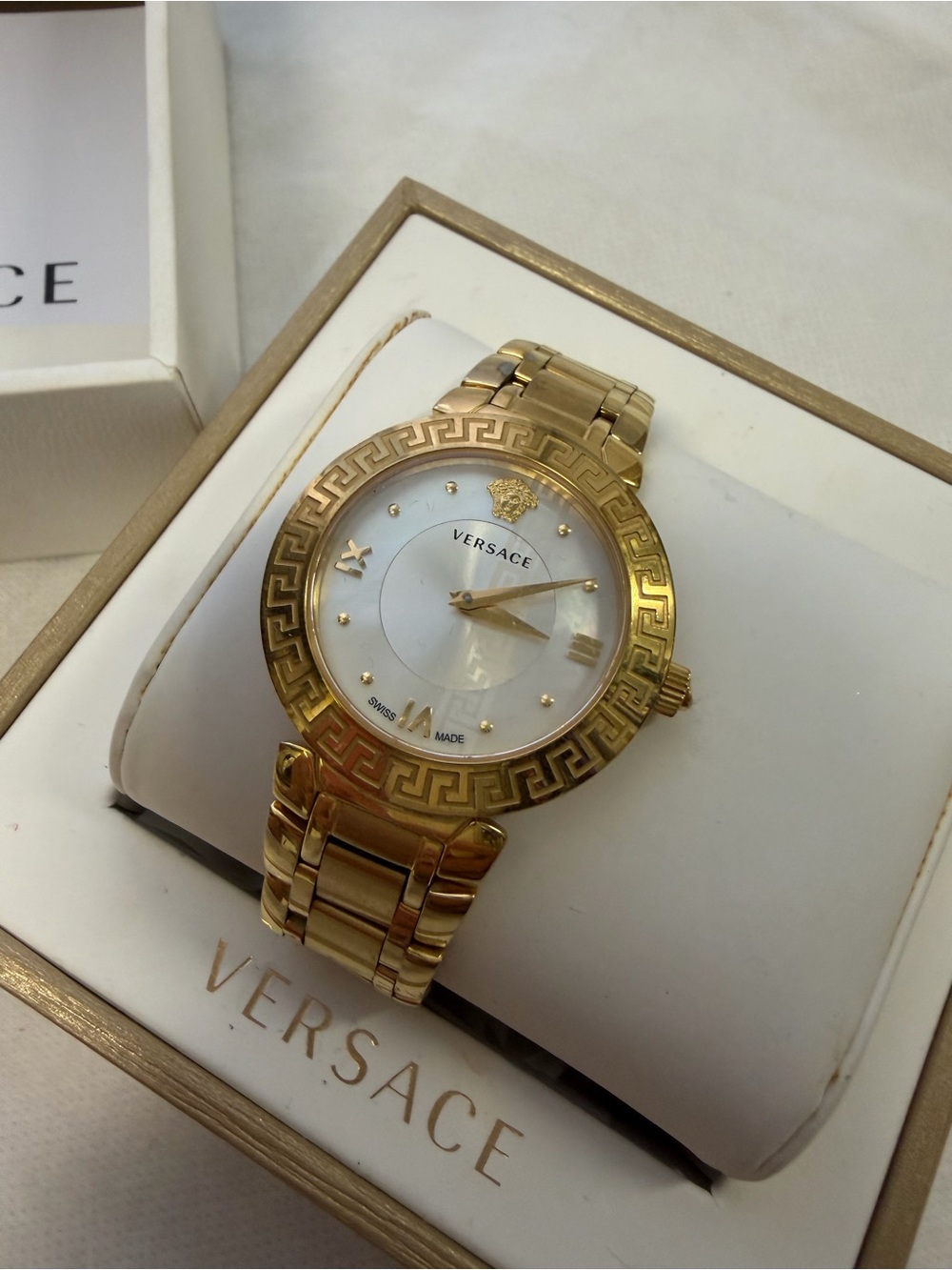 Versace Women's Gold-Tone Greek Key Bracelet Watch